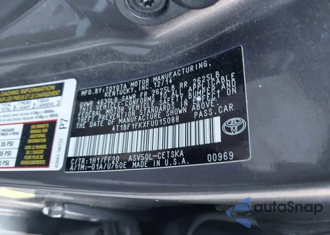 2015 Toyota Camry Se from USA, damaged, VIN 4T1BF1FKXFU015088